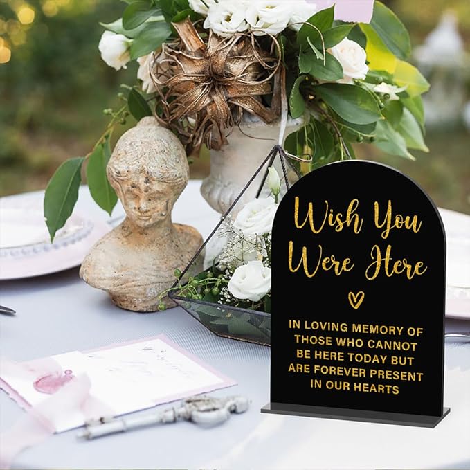Acrylic Wedding Sign, Bridal Shower Decorations, Wish You Were Here Sign for Ceremony, Modern Font Table Signs, Acrylic Table Top Signs for Wedding Reception and Event Party (Black Gold)