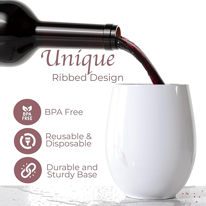 Exquisite 24 Pcs Unbreakable Stemless Plastic Wine Glasses Disposable Wine Glasses Stemless 12 Oz White Plastic Cocktail Cups White Party Cups Disposable Cocktail Glass Weddings & Events
