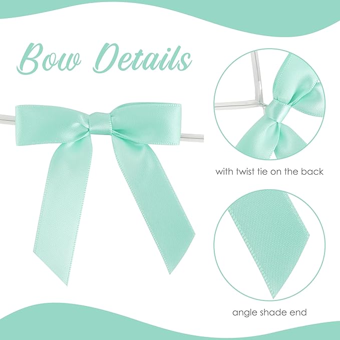 AIMUDI Pastel Bows 2.5" Satin Twist Tie Bows for Gift Wrapping Premade Satin Bow for Making Crafts Treat Bag Baby Shower Birthday Party Wedding Easter Decoration, 60 PCs