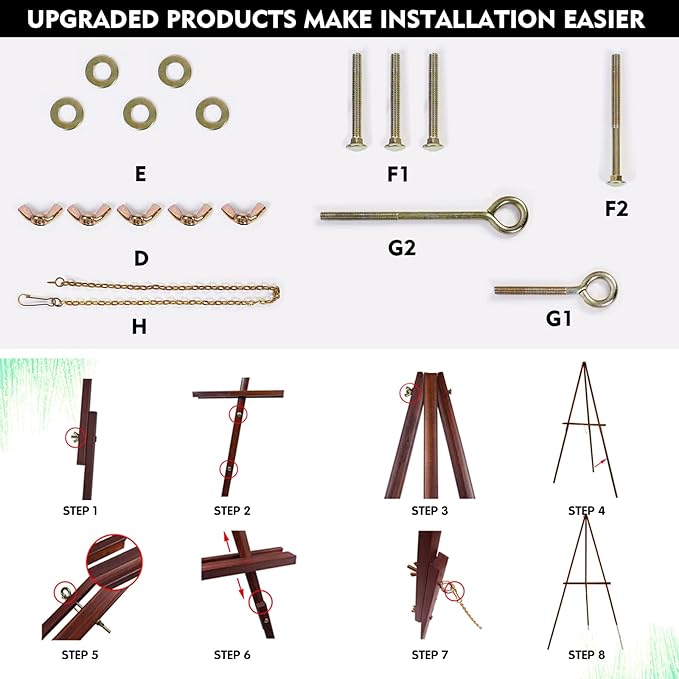 Conda 63" Wooden Tripod Artist Display Easel with Tray, A-Frame Adjustable Easel Stand for Wedding Sign, Foldable Easels for Painting Canvas, Display & Posters