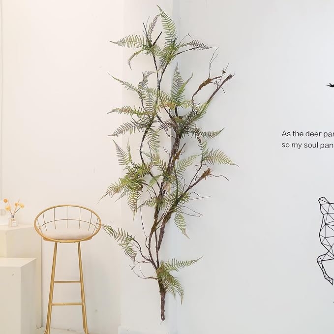 78.7 in Height Set of Artificial Tree Branches with 4pcs Persian Fern Leaves Fake Tree Vines Trunk Twigs Silk Moss Green Plants for Wall Hanging Home Wedding Backdrop Room Shop Decoration