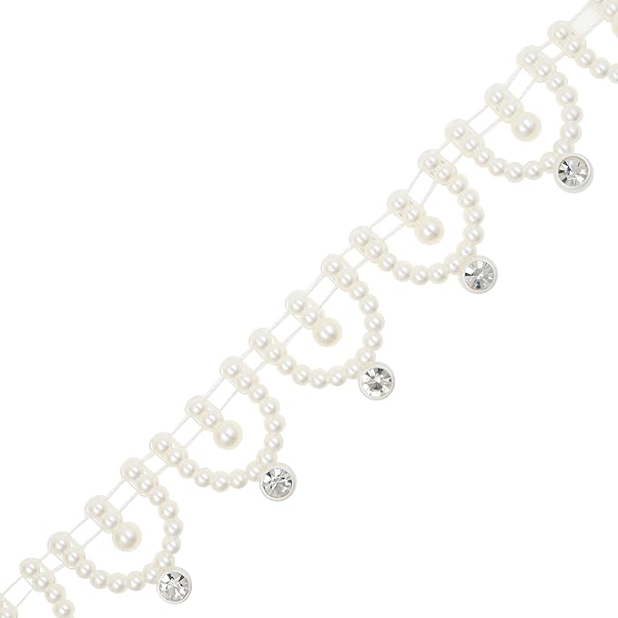 Mandala Crafts 0.75 Inch Crystal Faux White Pearl Beads Roll - 10 Yards Strand of Rhinestones Fake Pearls Chain Garlands Spool String for Christmas Tree, Wedding, Party, Vases, DIY Decoration