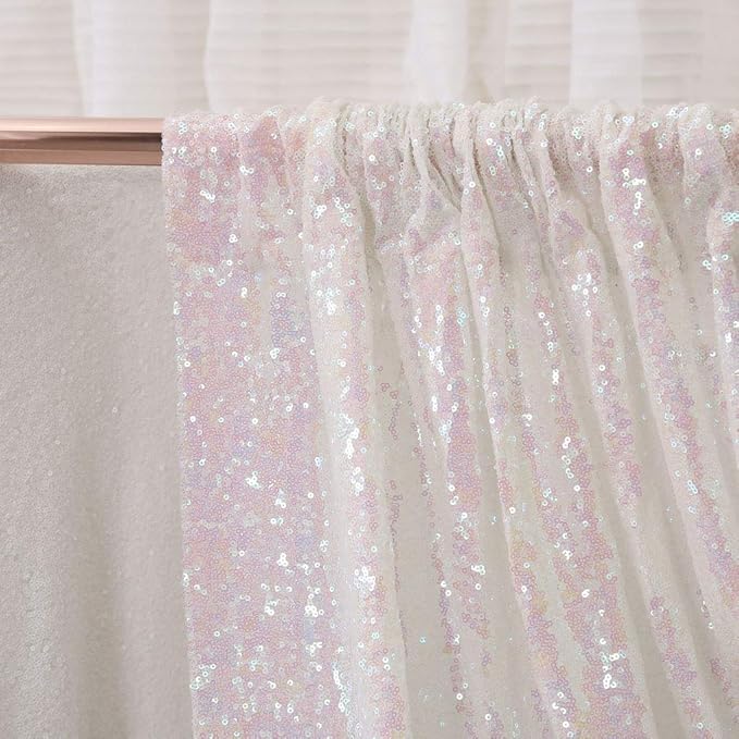 Juya Delight White Iridescent Backdrop Curtain, Sequin Photography Backdrop Curtain for Wedding Party Decoration Festival Ceremony,White Iridescent,2ftx8ft,2 Panels