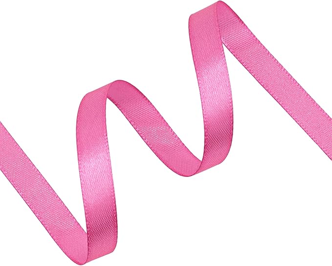 Hot Pink Satin Ribbon 3/8 inch X Continuous 50 Yards, Single Face Polyester Ribbon Perfect for Gift Wrapping, Flower Bouquet, Wedding Decor, Crafts, Bow Making, Sewing and More