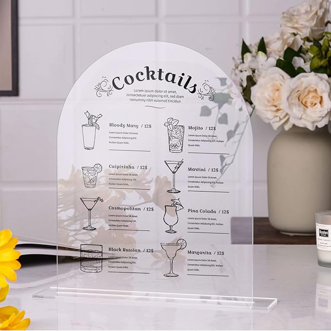 UNIQOOO 10 Pack Acrylic 8x10 Clear Arch Table Sign for Wedding with Holders, 1/8 in Thick, DIY Blank Arch Sign Sheet Perfect for Decoration, Party,Anniversary, Event, Stand Included