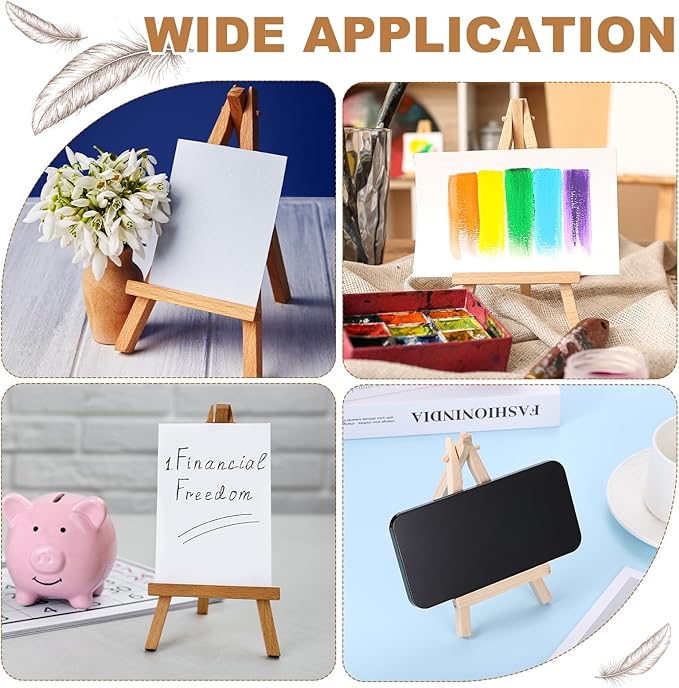 MECCANIXITY Mini Wood Display Easels, 5.9"x3.1"A-Frame Painting Tabletop Easels Holder Stand for Artists Beginners Displaying Small Canvases Art Photos Business Cards(Pack of 12, Wood Color)