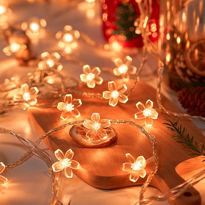 Fairy Flower String Lights Indoor Decorations, 33ft 100 LED Plug in Warm White Decorative Cute Cherry Blossom Floral Lamp for Tree Branch Vine Hanging, Christmas Garden Bedroom Wall Decor