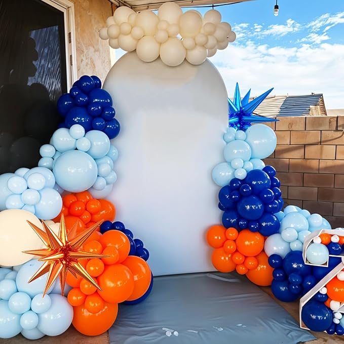 Blue and Orange Balloons, 12 Inch Orange Light Blue Nude Dark Blue Confetti Balloons with Star Foil Balloon for Boys Birthday Party Baby Shower Graduation Decorations