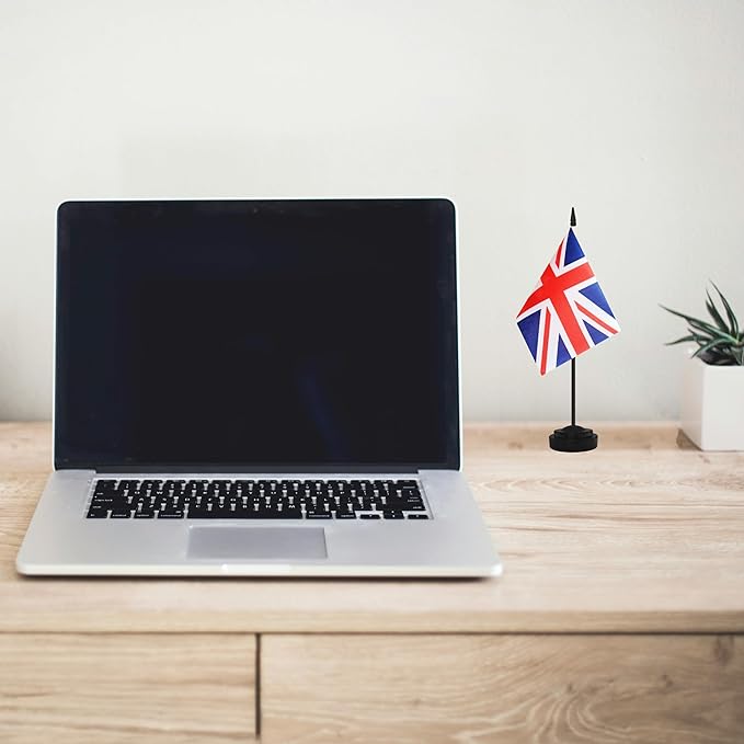 2 Pack UK Desk Flag Set, Britain Desktop Small Miniature Table Office Flag with 12" Black Pole and Black Base, Offices, Classroom, Home, Festival Decoration (UK)