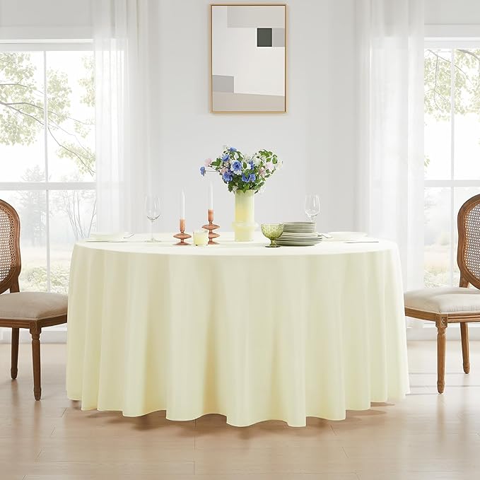 Round Tablecloth 132 Inch 6 Pack Ivory Tablecloths Washable Decorative Linen Polyester Table Clothes Cover for Dining Table Banquets Buffet Parties and Wedding