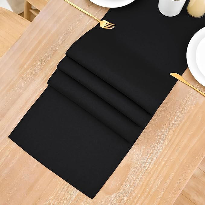 2 Pack Black Small Short Table Runner 12 x 36 Inch Solid Color Runners Coffee Table Dresser for Daily Party Home Decoration