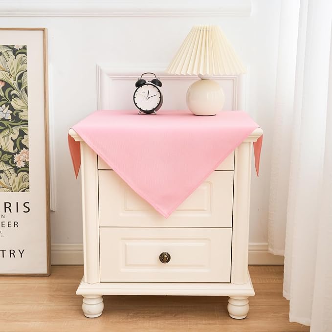 2 Pack Small Square Table Cloth 24X24 Inch Pink Tablecloth Washable Polyester Solid Table Cover for Night Stand End Table Side Table Outdoor Indoor
