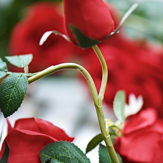 FiveSeasonStuff Classic Red Artificial Silk Roses Flower Garland, Bendable Hanging Vines (2pcs, 11ft)