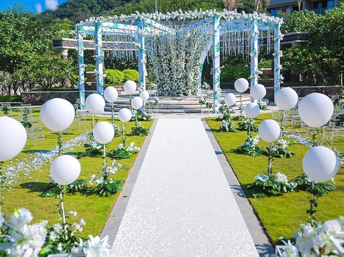 ShinyBeauty White Sequin Sparkle Wedding Aisle Runner 3FTx15FT Elegant Bridal Carpet for Indoor & Outdoor Ceremonies, Reusable Decor