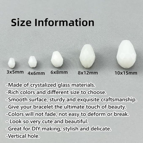 100pcs 8x12mm Teardrop Crystal Glass Beads for Jewelry Making, Faceted Vertical Hole Teardrop Glass Spacer Beads for Wind Chimes Bracelet Earring Necklace DIY Craft(White)