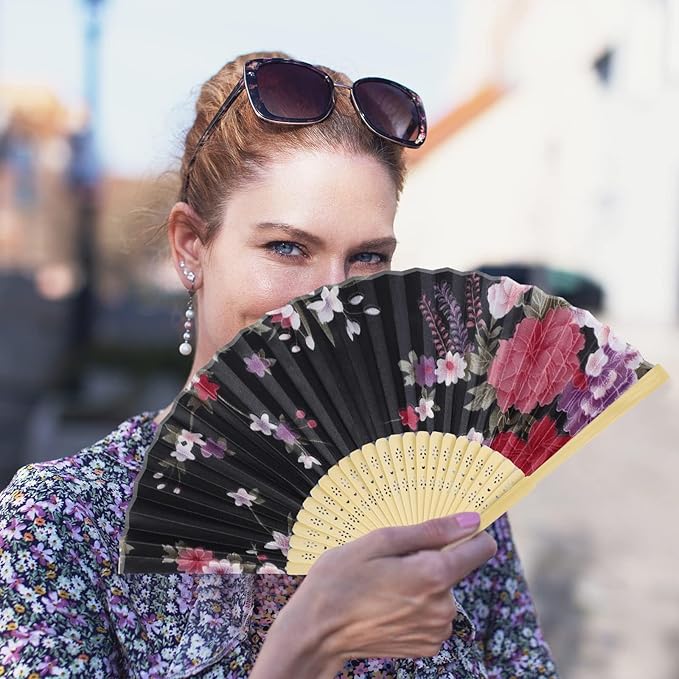 Aodaer 20 Pack Floral Folding Fans Chinese Style Handheld Fans Silk Bamboo Fans Decorative Fans for Wedding, Party Favors