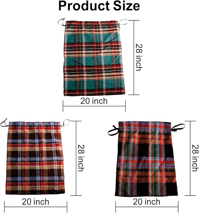 Meseey Large Christmas Gift Bags with Drawstrings Red Green Buffalo Plaid Reusable Sacks Bags Brown Black Gingham Pouch Bag for Thanksgiving Party Gift Wrapping(3 color mix, 20x28 Inch)