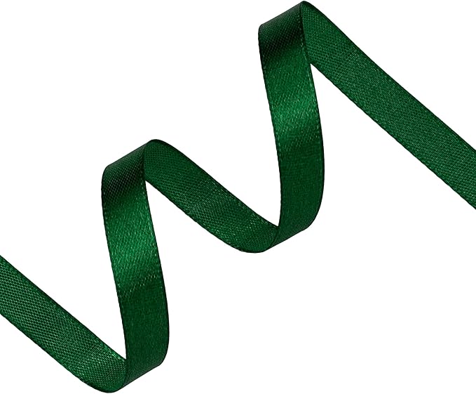 Green Satin Ribbon 3/8 inch X Continuous 100 Yards, Single Face Polyester Ribbon Perfect for Gift Wrapping, Flower Bouquet, Wedding Decor, Crafts, Bow Making, Sewing and More