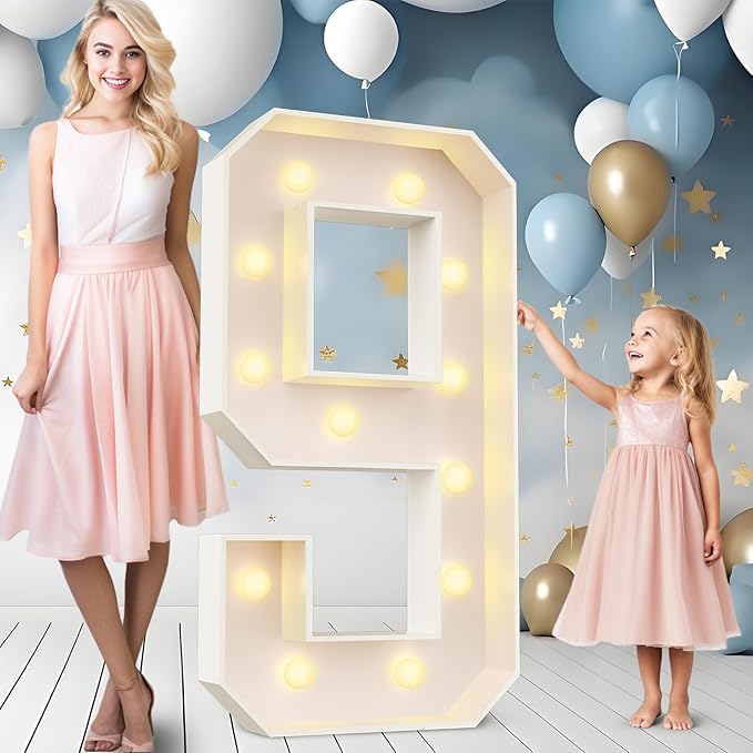 Ledido 4FT Marquee Light Up Numbers Large Light Up Letters for Party Decoration, Marquee Numbers for 9th 19th Birthday Anniversary, Pre-cut Foam Board Assembly Required Number 9