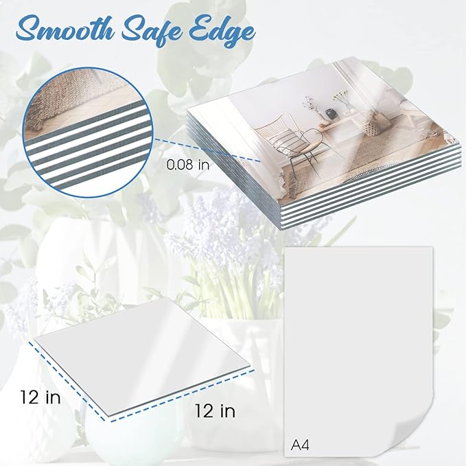 JAMBALAY 10" Square Mirror Centerpieces for Tables, Glass Mirror Plates for Table Centerpieces, Mirror Tray for Wedding & Party Decorations, 2mm Set of 12 Mirror Table Centerpieces for Tables