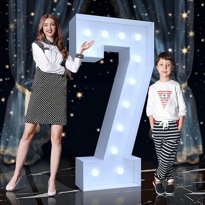 4FT Marquee Light Up Numbers 7 – Cool White LED, Easy to Assemble Foam Board with Back Support, Large Marquee Light Up Numbers for Birthday, Wedding, Party, Anniversary, Baby Shower Decor