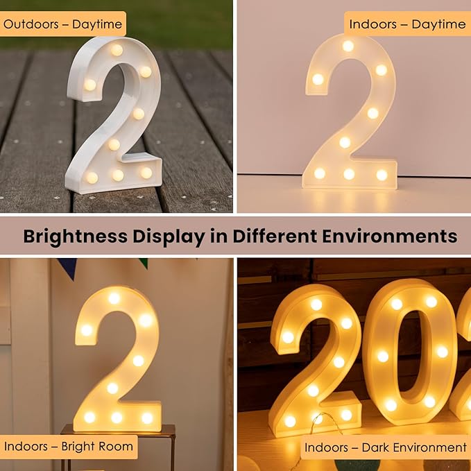 HXWEIYE Light Up Numbers-2, LED Marquee Number Lights Sign 26 Alphabet and 10 Number Big Light Led Letters for Party Birthday Bar Battery Powered Christmas Decor Letter Lights (Warm White)