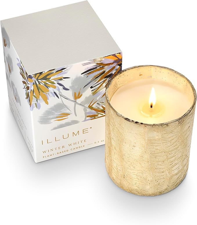 ILLUME Small Boxed Crackle Glass Candle, Winter White
