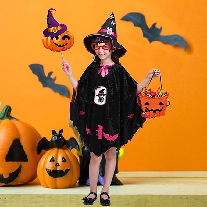 30 Pcs Halloween Photo Booth Props,Pumpkin Ghost Skull Mask Witch Hat Party Decoration Supplies,Halloween Selfie Dress-up Props Decoration