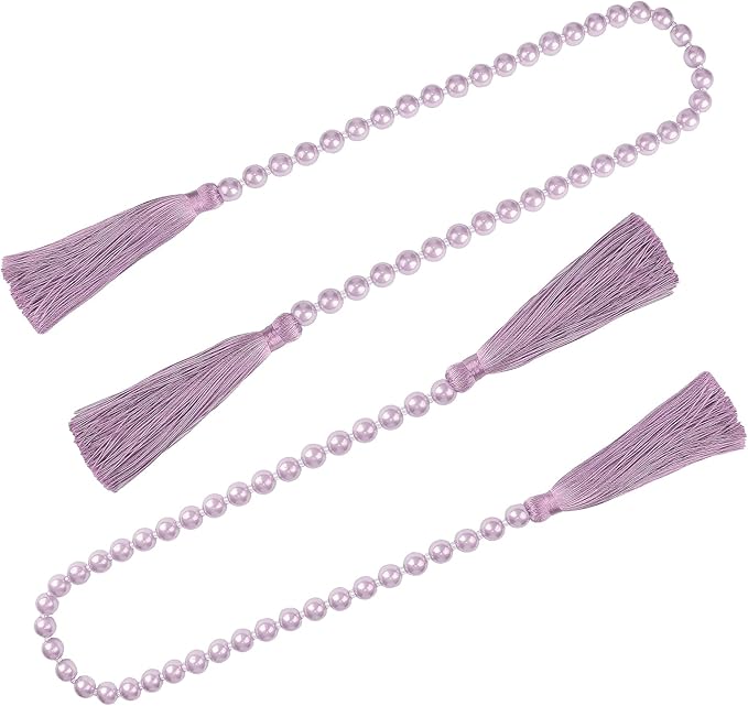 Fenghuangwu 34 Inch Pearl Glass Bead Garland with Tassels - Elegant Boho Table Decor, Fringe Wall Hanging for Wedding, Party, Farmhouse Rustic Prayer Bead Home Decoration(2 Pack,Purple)