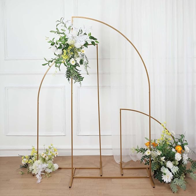 Tableclothsfactory 6ft Gold Metal Wedding Arch Chiara Backdrop Stand, Half Moon Floral Frame Arbor Display