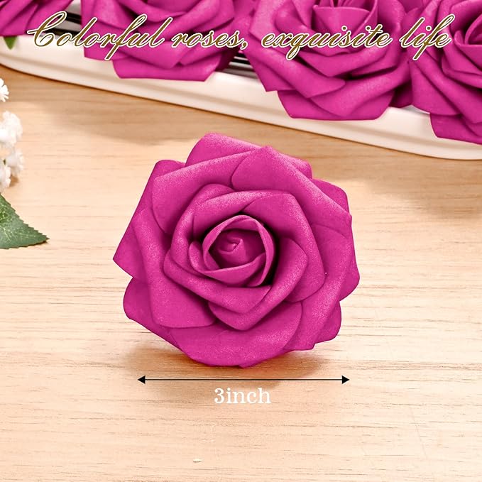 BLEUM CADE 16Pcs Artificial Flowers Fake Roses with Stems, Rose Red Boxed Foam Roses for DIY Bouquets Centerpieces Wedding Party Arrangement Bridal Shower Decor