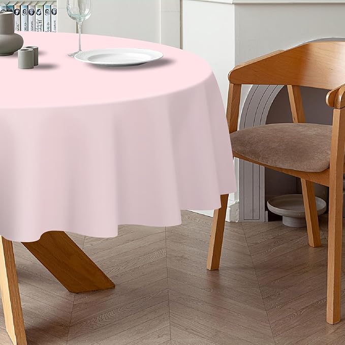 QIKSION Pink Round Tablecloth 12 Pack, 84 Inch Plastic Table Cloth Disposable for Parties
