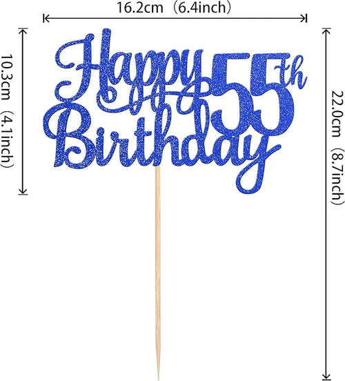 1 PCS Happy 55th Birthday Cake Topper Glitter Cheers to 55 Years Birthday Cake Pick Fifty Five 55 Fabulous Cake Decoration for Happy 55th Birthday Theme Party Decorations Supplies Blue