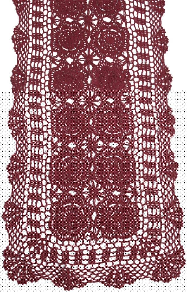 KEPSWET Cotton Handmade Crochet Lace Table Runner Wine Red Rectangle Coffee Table Dresser Decor (14x72 inch)