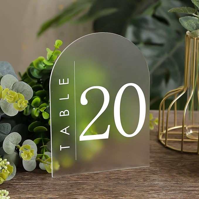 UNIQOOO 20 Pcs Acrylic 5x7 Frosted Arch Table Sign for Wedding, 1/8 In Thick, DIY Blank Arch Sign Sheet Perfect for Decoration, Party,Anniversary, Event, Base NOT Included