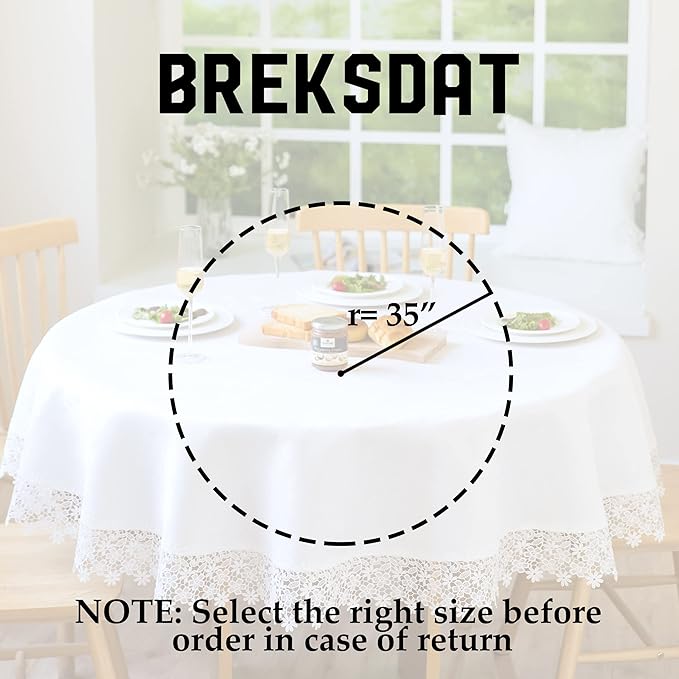 White lace Premium Round Farmhouse Tablecloth Waterproof OilProof SpillProof AntiShrink Soft Wrinkle Resistant Decorative Fabric Table Cover Kitchen Dinning Party Wedding Banquet