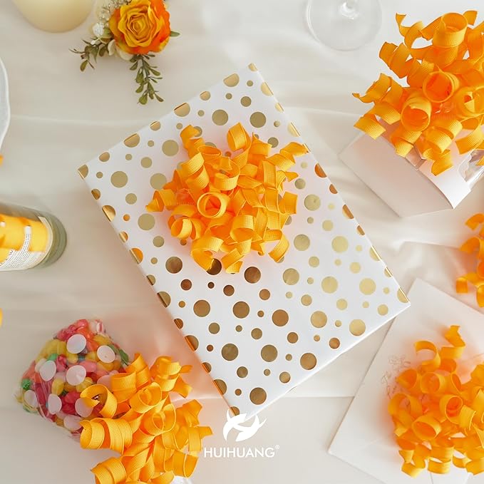HUIHUANG Yellow Curly Ribbon Bows for Gift Wrapping, Yellow Gift Bows Self Adhesive Burst Gift Bows for Present Box, Wine Bottle, Treat Bags, Wrap Accessories, Party Favor - 6 Counts