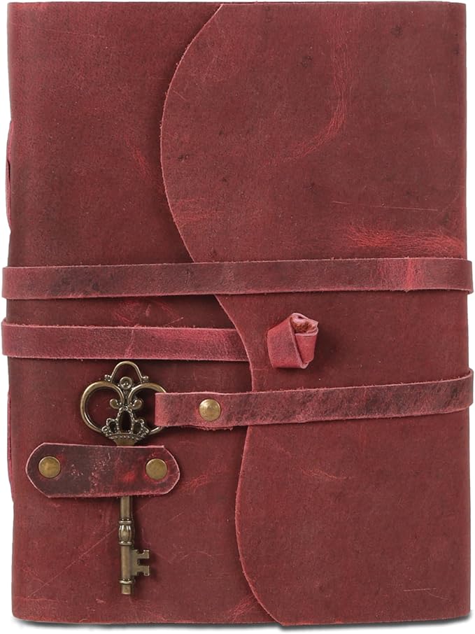 Leather Journal with Lined and Unlined Deckle Edge Paper 8x6 inch and Vintage Key | Handmade Writing Notebook Diary | Bound Daily Notepad for Men & Women Medium, Sketch/Writing pad for Artists