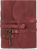 Leather Journal with Lined and Unlined Deckle Edge Paper 8x6 inch and Vintage Key | Handmade Writing Notebook Diary | Bound Daily Notepad for Men & Women Medium, Sketch/Writing pad for Artists