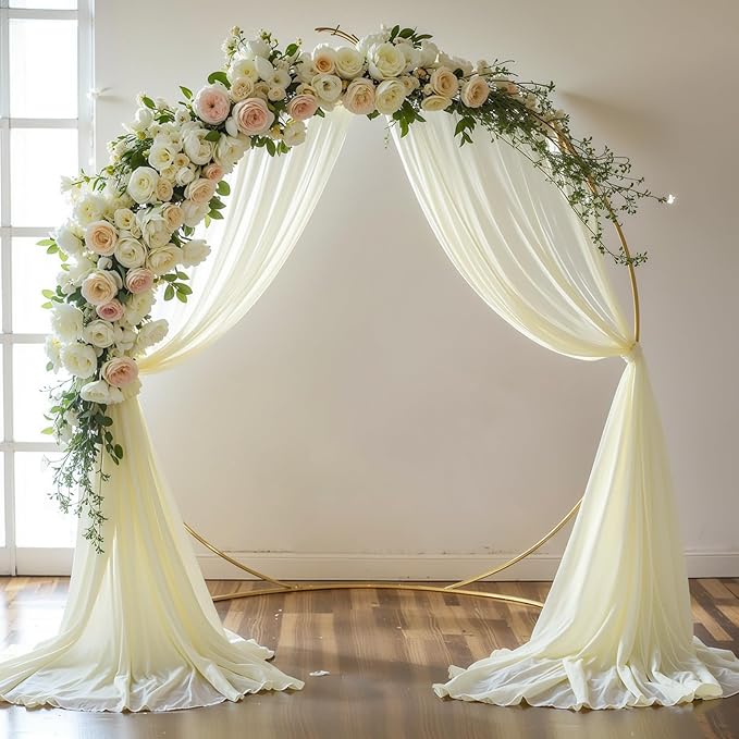 PARTISKY Wedding Arch Draping Fabric, Ivory Sheer Backdrop Curtain Chiffon Fabric Drapery for Ceremony Reception Party Ceiling Backdrop (Ivory Drapes Curtain, (1 Panel) 6 Yards/18ft)