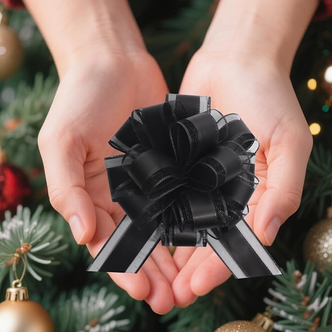6 Pcs 6 Inch Black Pull Bows, Perfect for Gift Wrapping, Weddings, Party Decorations, Crafts Easy-to-Use Pull Bows for Gifts and Events