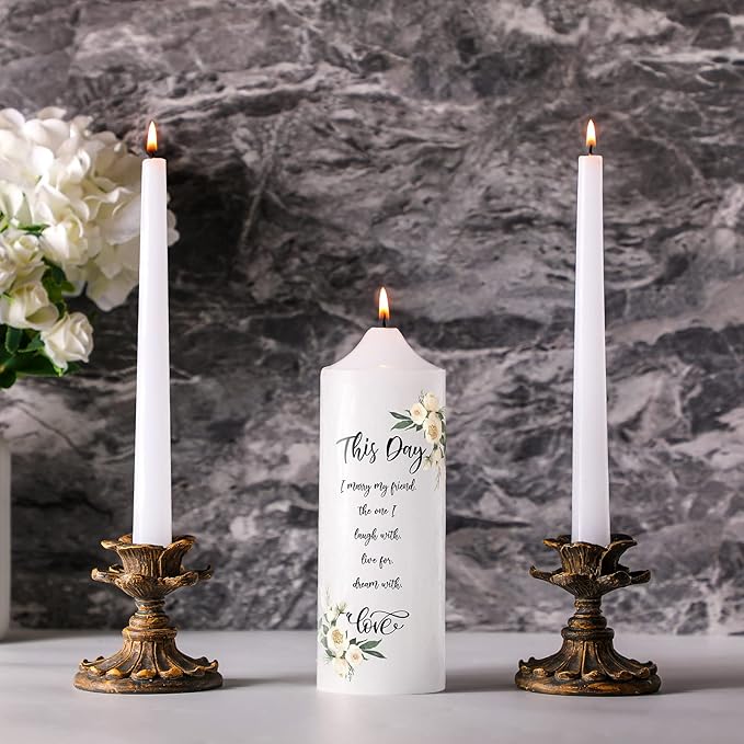 Frienda Unity Candles for Wedding Ceremony Set Wedding Unity Taper Candles Catholic Religious Ceremony Accessories(Eucalyptus Leaf)