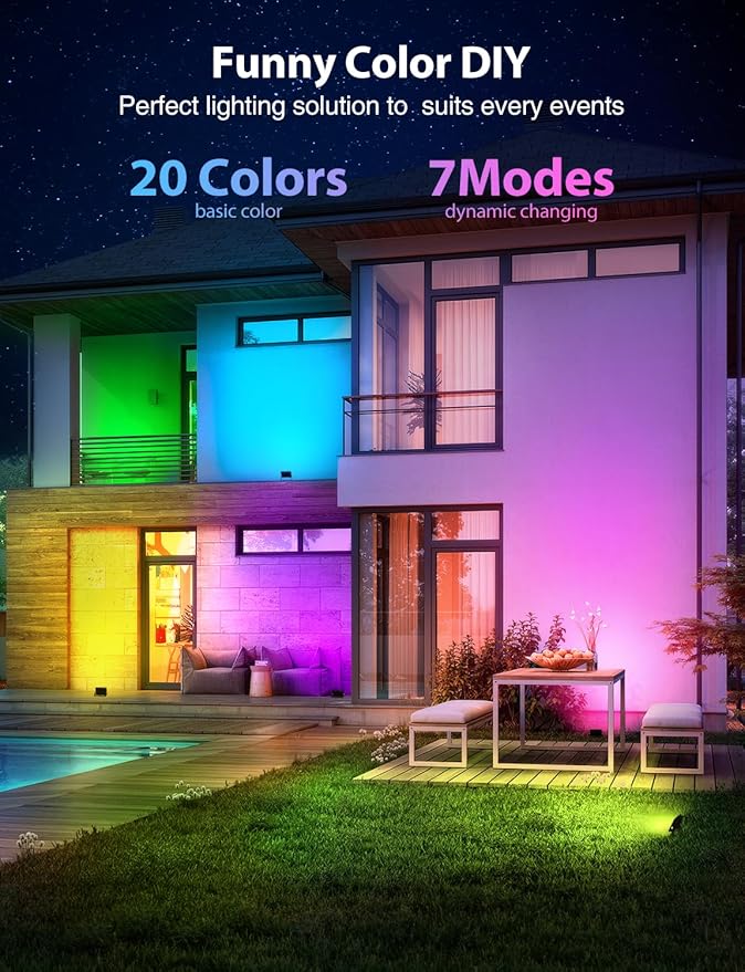 LED Flood Light 600W Equiv, 60W RGB Outdoor Color Changing Stage floodlights with Remote, IP66 Landscape Floor Spotlights, Uplighting Indoor Uplights for Events Party, Timer-DIY Color, 4 Pack