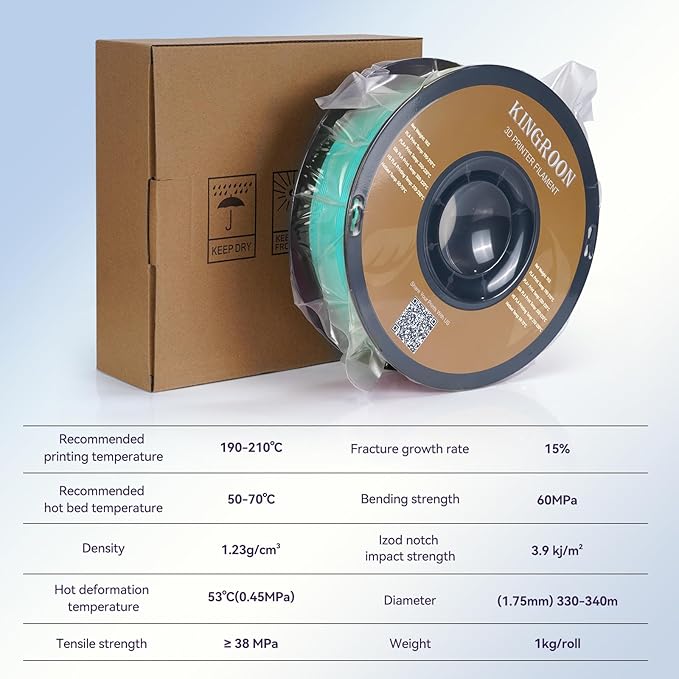 Kingroon PLA Filament 1.75mm 3D Printer Filament Cyan Pla Filament 1kg Filament Dimensional Accuracy +/- 0.02mm, Fit Most FDM Printer,Cyan