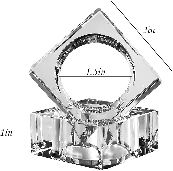 Kitcom Mini Napkin Rings Set of 12 Square-Shaped, Crystal Napkin Ring for Thanksgiving, Christmas, Family Gathering, Wedding Reception, Clear with Gift Box