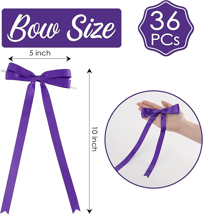 AIMUDI Purple Bows 5 × 10" Satin Bows for Gift Wrapping Twist Tie Bows Premade Ribbon Bows for Bouquets Invitations Baskets Crafts Wreaths Wedding Birthday Party Baby Shower Decorations, 36 PCs