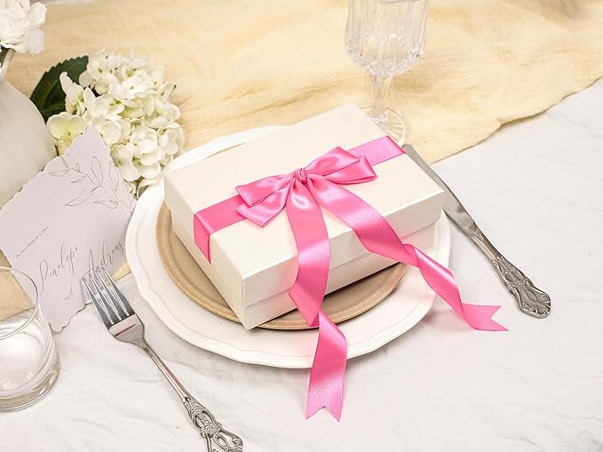 Hot Pink Satin Ribbon 1 inch X Continuous 50 Yards, Single Face Polyester Ribbon Perfect for Gift Wrapping, Flower Bouquet, Wedding Decor, Crafts, Bow Making, Sewing and More