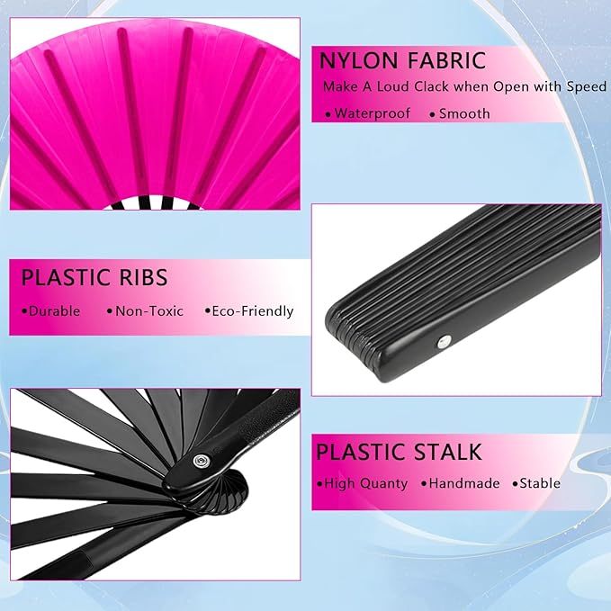 13inch Large Rave Fan Popping Clacking Fans for Line Dancing,Hand Fans for Women Foldable,Boots on The Ground Fan,Portable for Outdoor,Wedding,Party,Decoration (2pcs Pink)