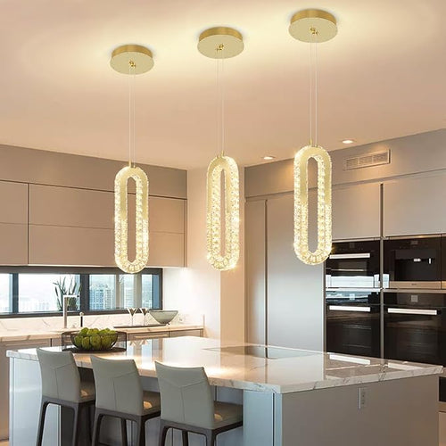 1-Ring Chandelier Gold Modern Pendant Lighting LED Dimmable Hanging Crystal Chandelier for Kitchen Island Foyer Lobby Living Room Staircaes