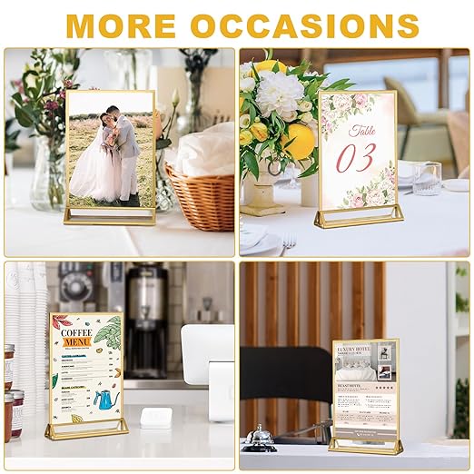 EHWINE 14 Pack 8.5×11 Clear Acrylic Sign Holder with Gold Borders and Vertical Stand, Double Sided Table Menu Holders Picture Frames for Wedding Table Numbers, Restaurant Signs, Photos and Art Display
